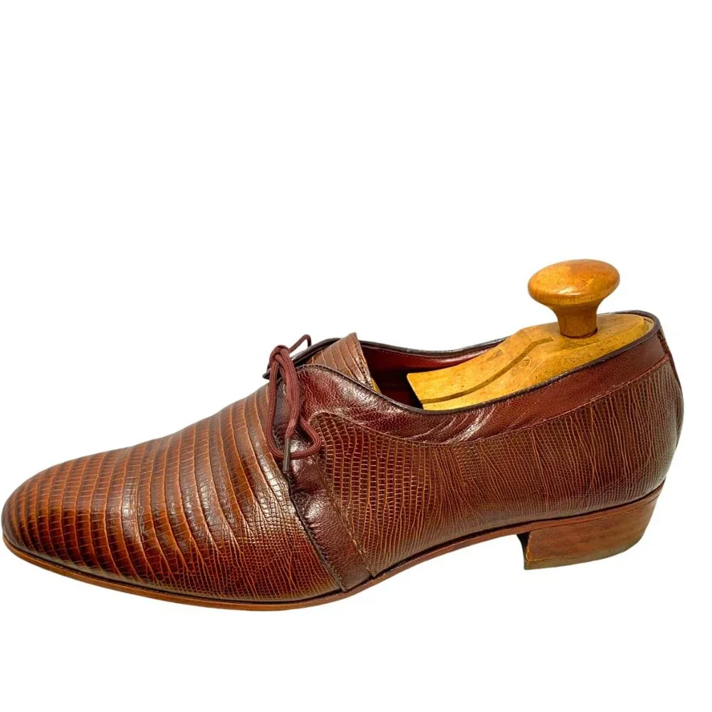 Vintage Rodolfo‎ Valentino Collection Brown Embossed Leather Dress Shoe